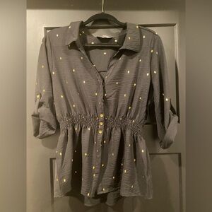 Black Peplum Top with Gold Accents